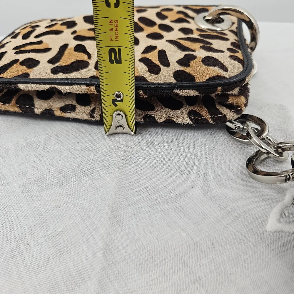 Leopard Print Cow Fur With Leopard‎ Rhinestone Bangle Zip Wristlet Tan & Black